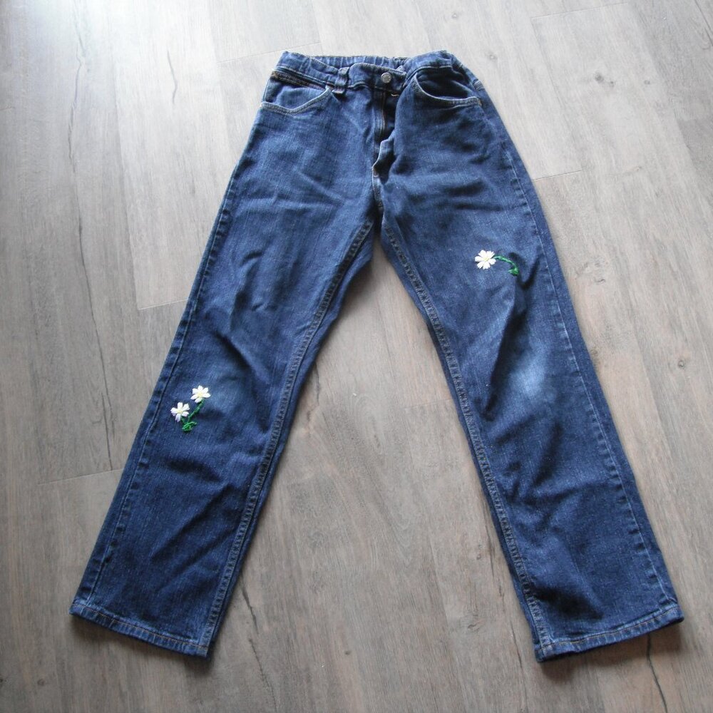 Vintage Wrangler Jeans For Women/Boys Hand Floral Embroidered for size 16 boy